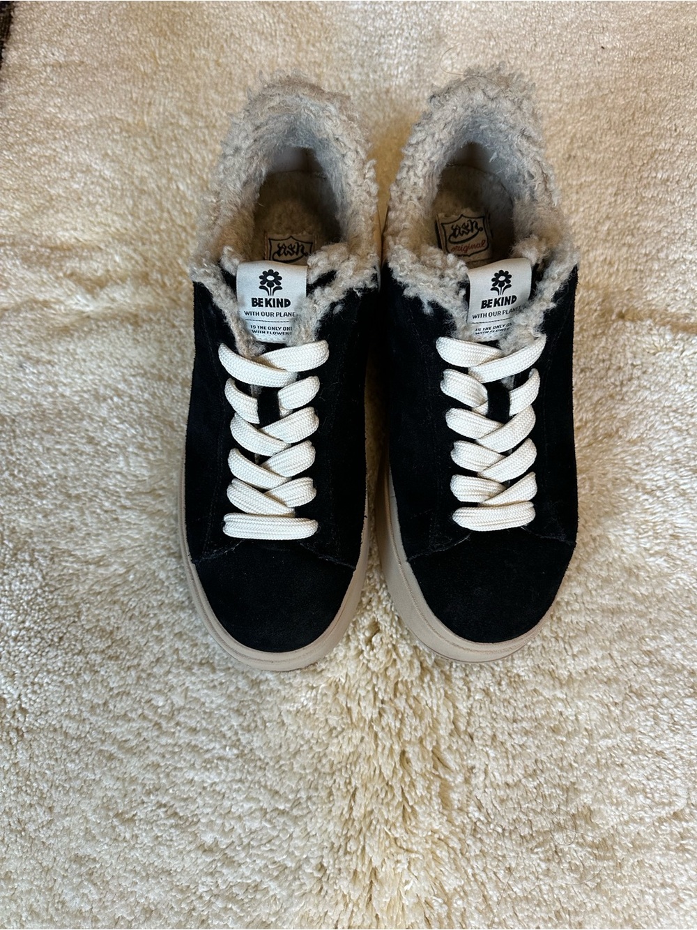 ASH BE KIND Women's Black Suede Faux-Fur Lined Sneakers